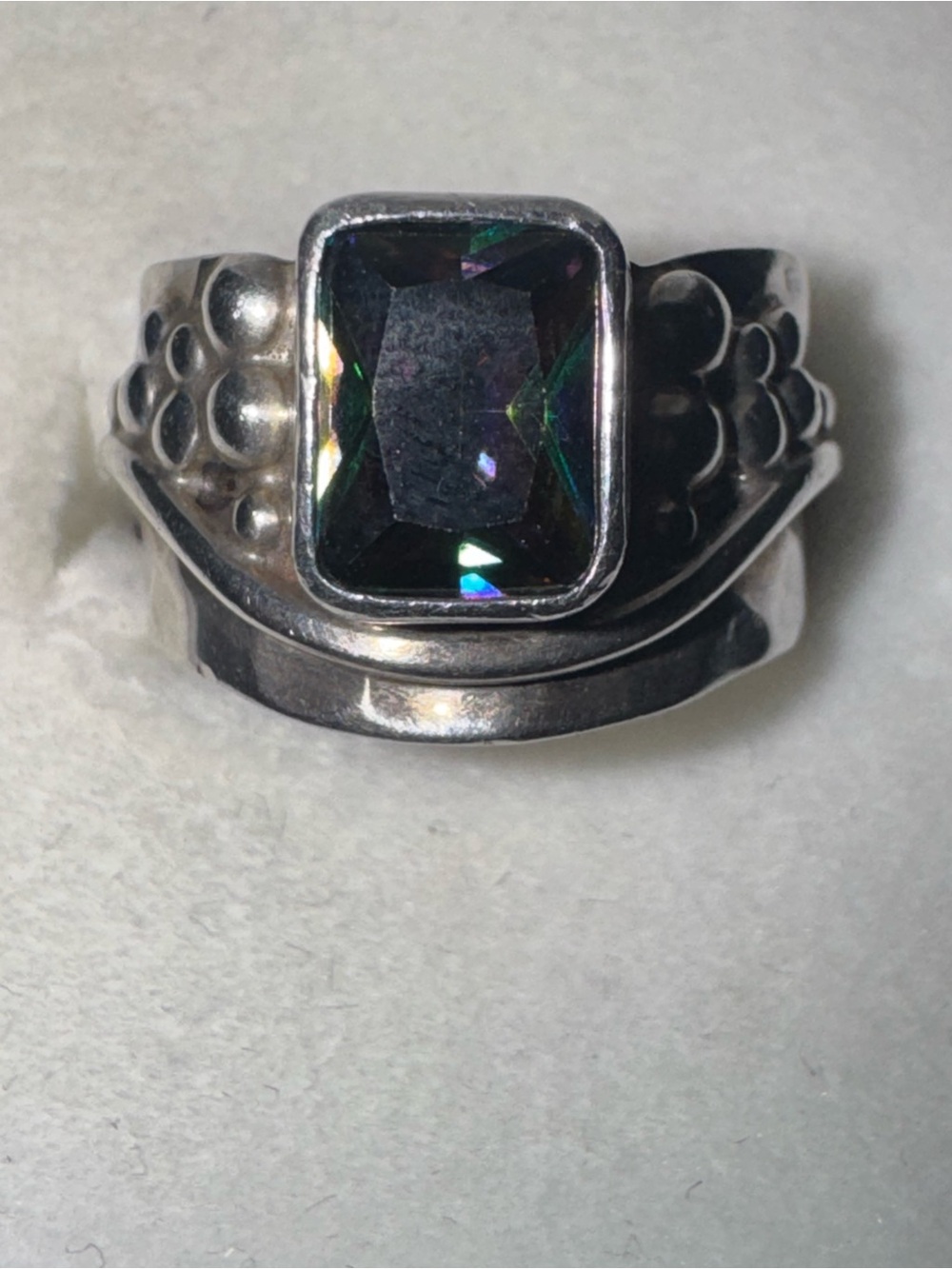 Vintage Taxco Mexico 950 Silver Mystic Topaz Statement Ring TS-23 Sz 5